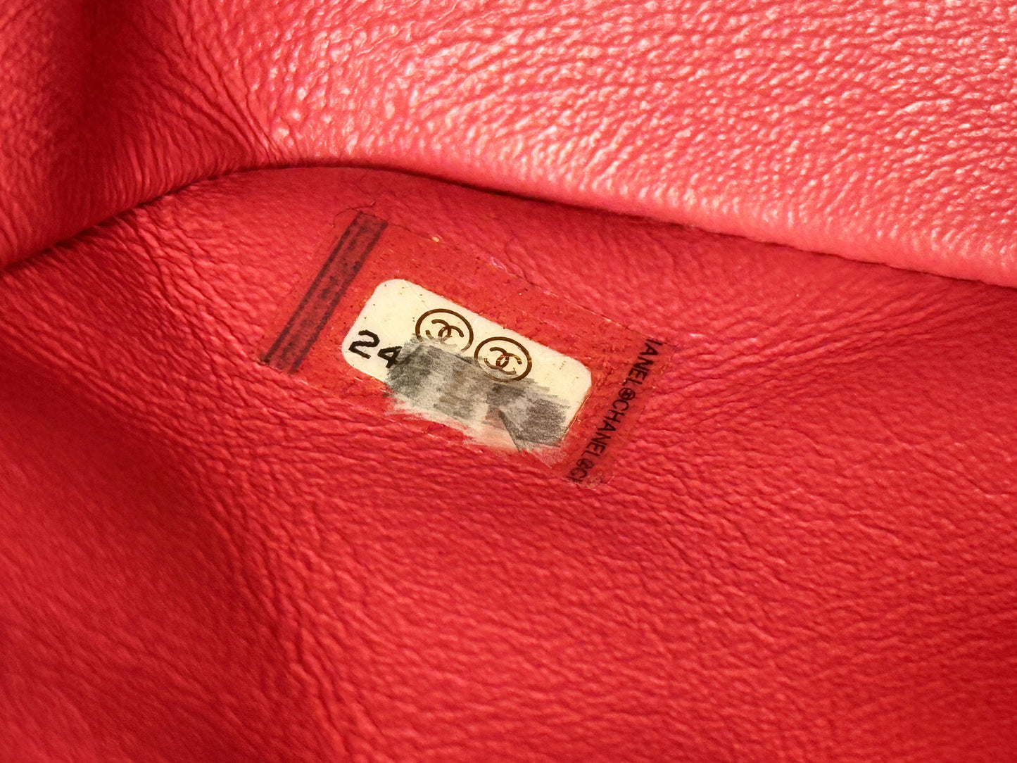 CHANEL Lambskin Quilted Mini Rectangular Flap Red 2491 holo card