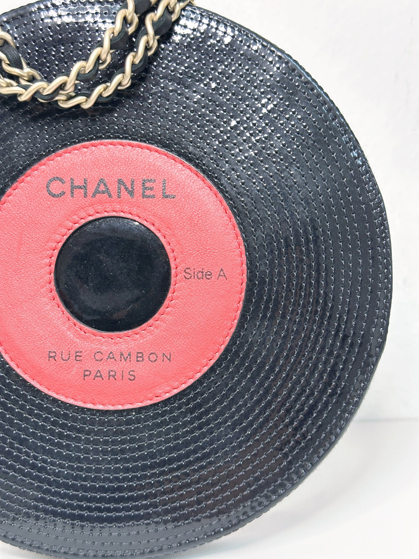 Chanel Record Chain Bag in Patent Leather Black Red 8954 holo