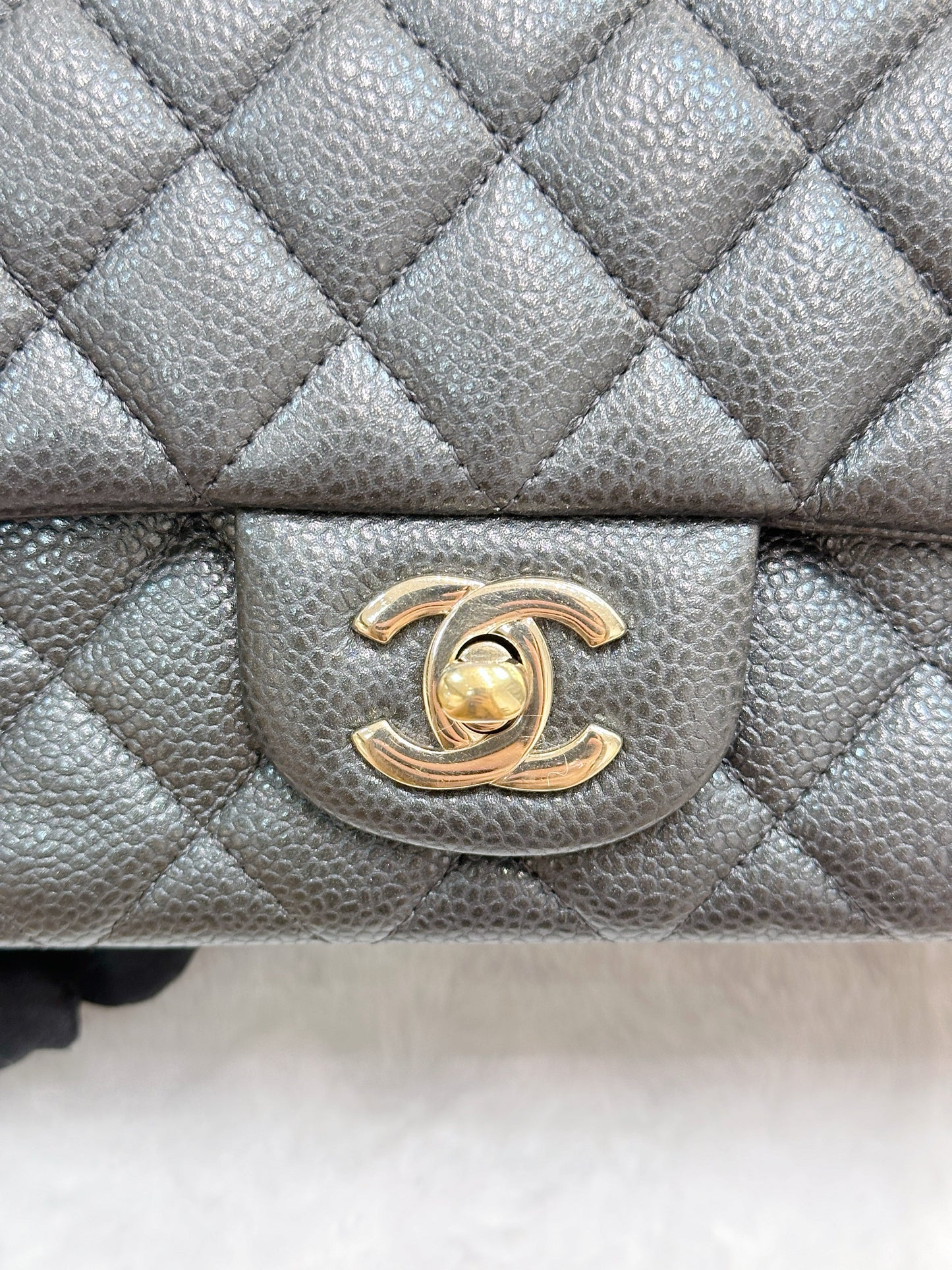 Chanel Classic Mini Rectangular 18S Dark Gray/Grey Quilted Caviar LGHW