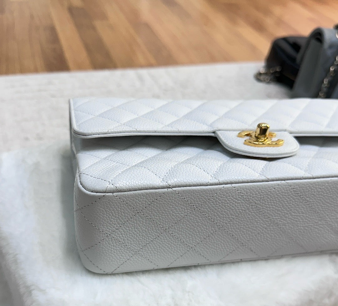 Chanel White Caviar Medium Classic 2.55 Double Flap Bag