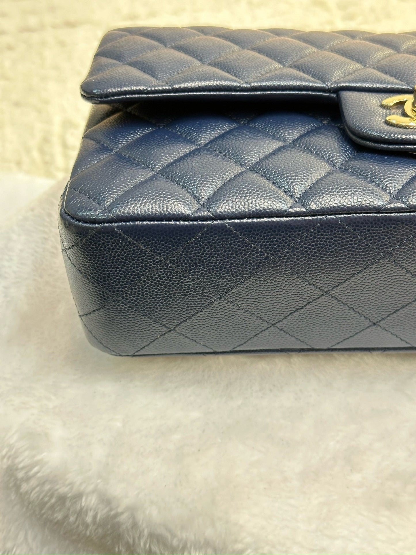 Chanel Medium Classic Caviar Double Flap Navy Blue Bag LGHW