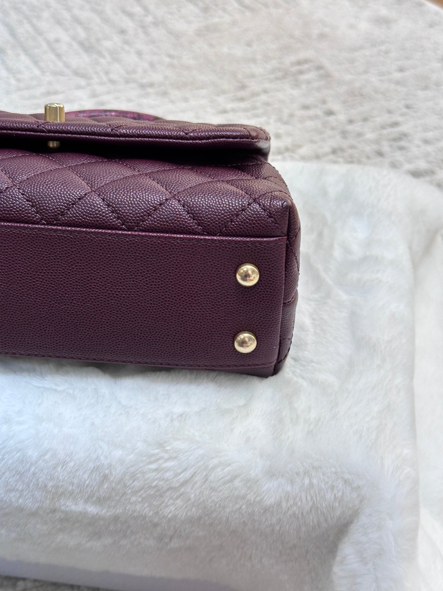 Chanel Small Coco Handle Elaphe Leather Handle Burgundy