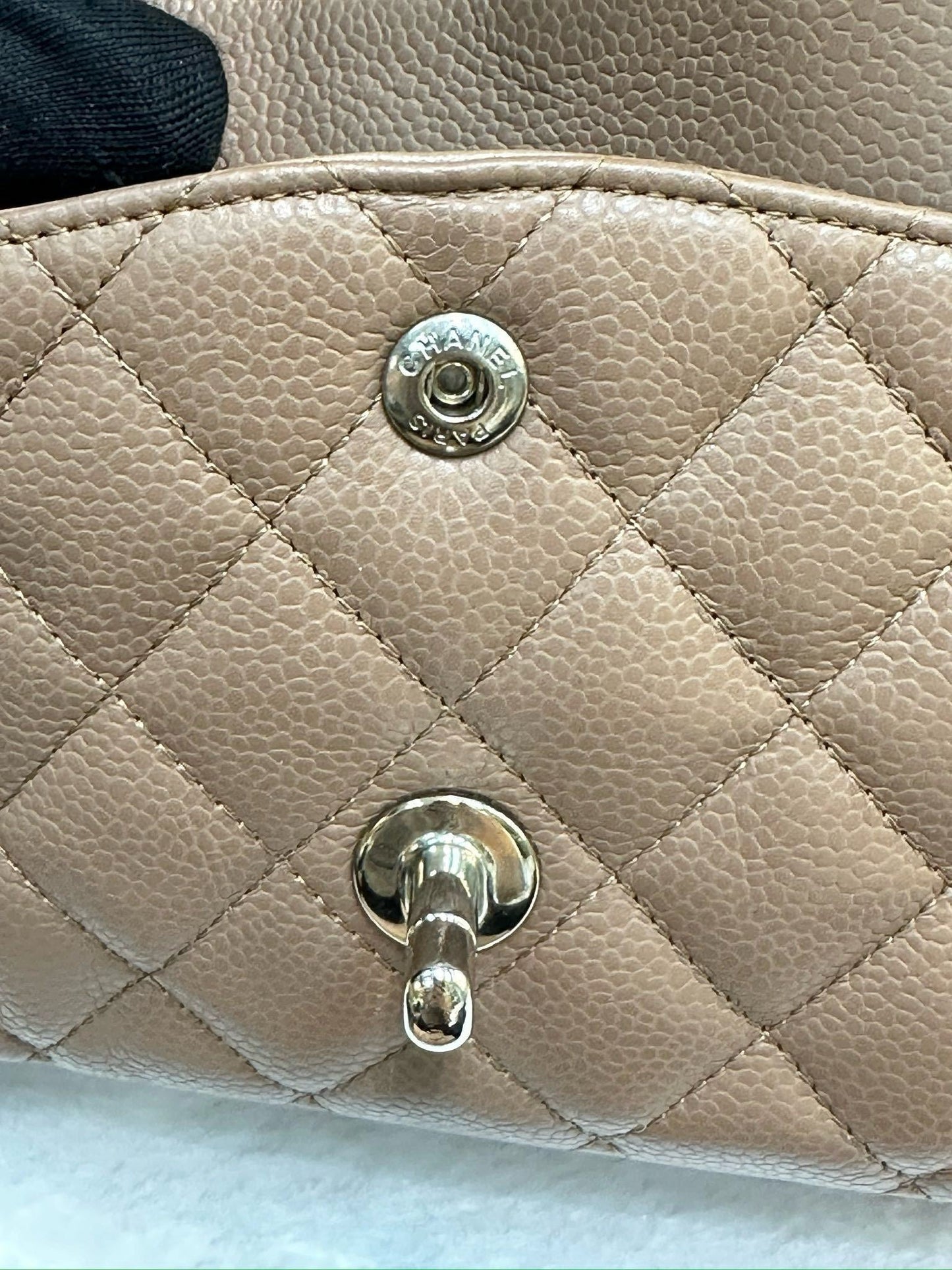Chanel Medium Classic Caviar Double Flap Taupe SHW