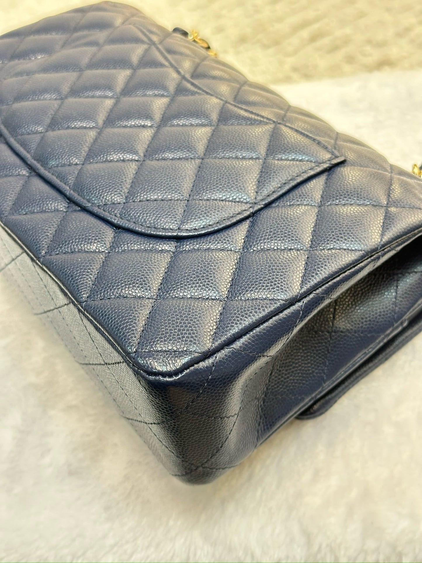 Chanel Medium Classic Caviar Double Flap Navy Blue Bag LGHW