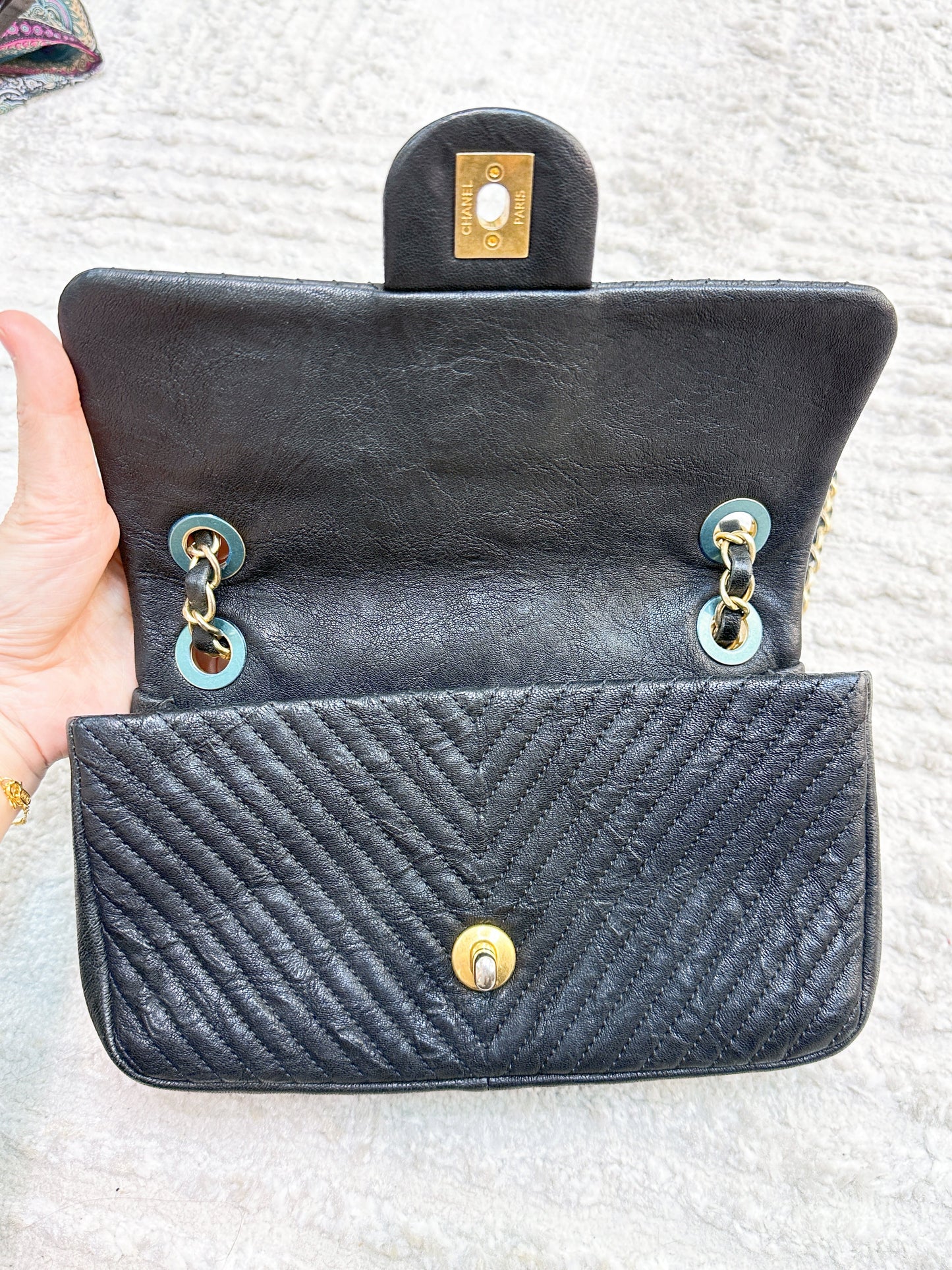 Chanel Black Chevron Leather Small Classic Flap Bag