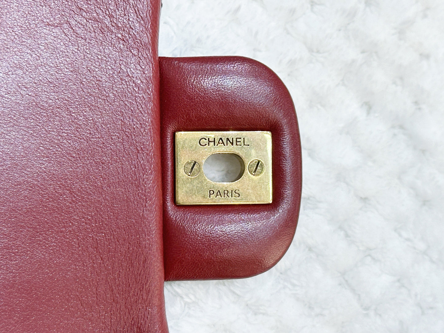 Chanel Pre-owned Classic Flap Gabrielle Brasserie Menu Clutch Burgundy and Black Lambskin Antique GHW 2163 holo card