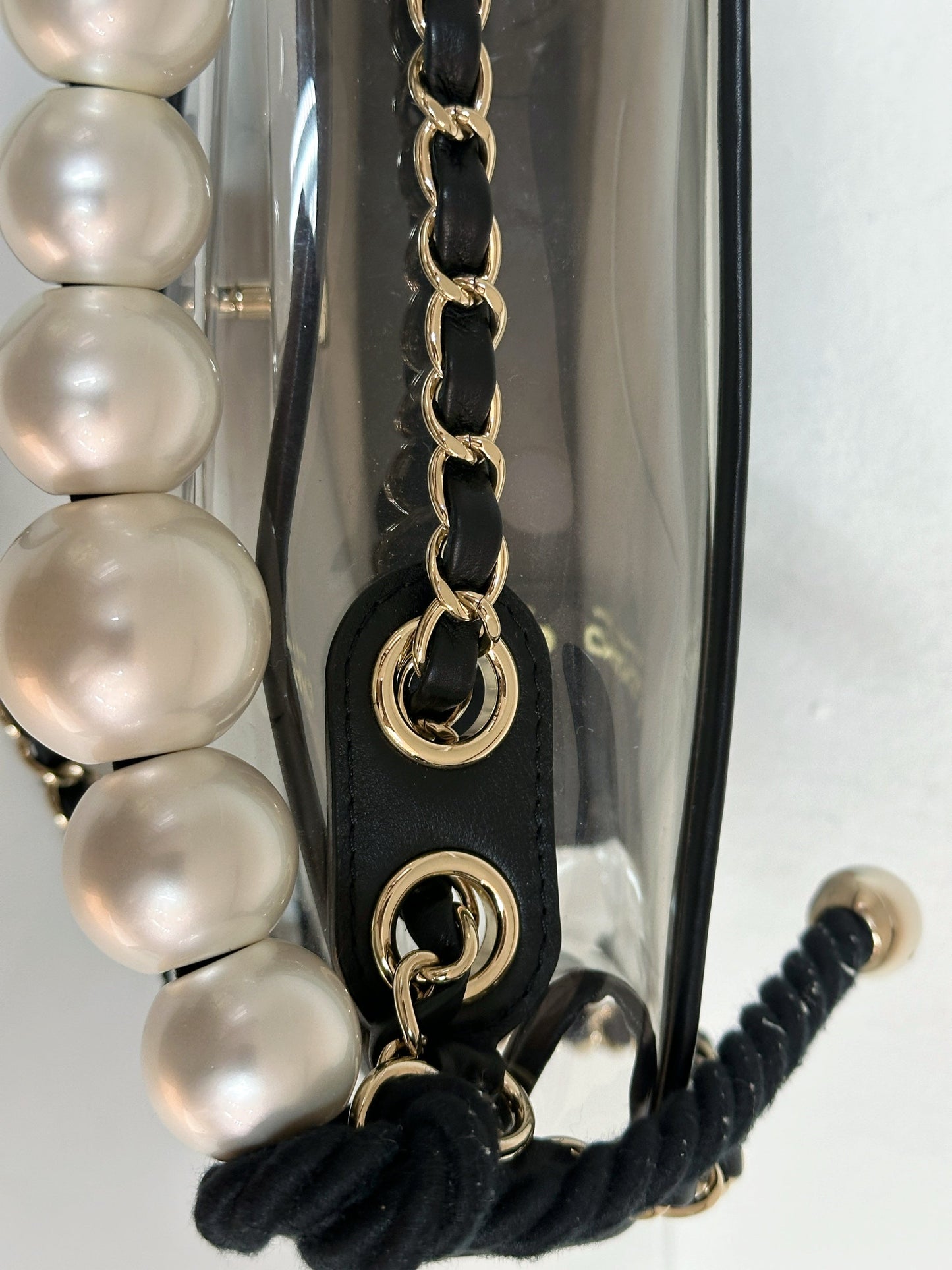 Chanel Medium Lambskin CoCo Sand PVC Sand By The Sea Flap With Pearl Strap Black 2745 holo card