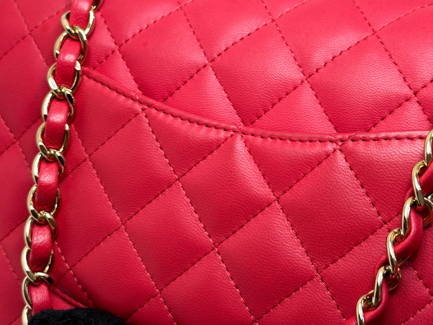 CHANEL Lambskin Quilted Mini Rectangular Flap Red 2491 holo card