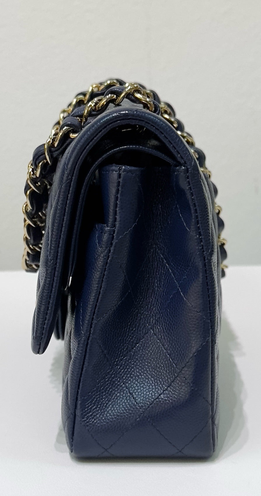 Chanel Medium Classic Caviar Double Flap Navy Blue Bag LGHW