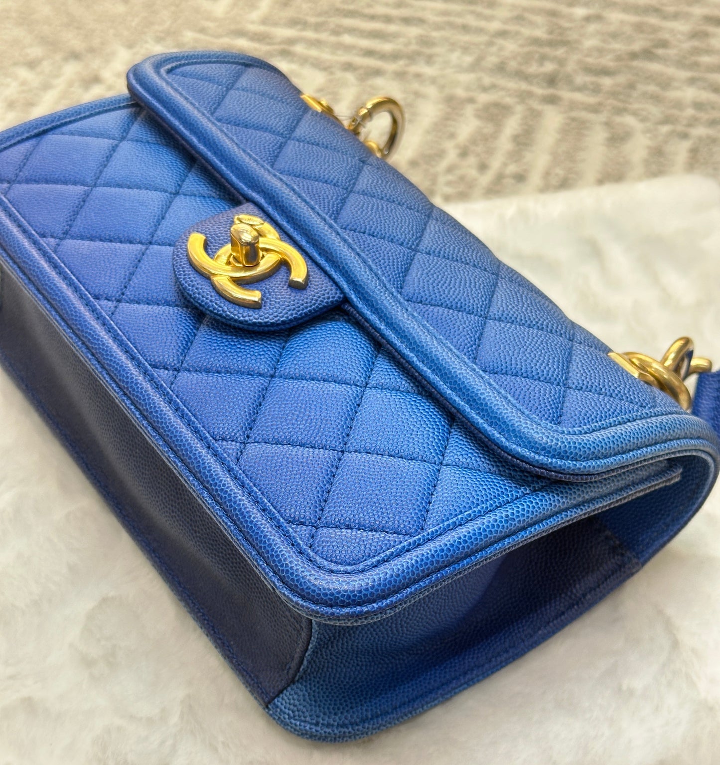 CHANEL Caviar Quilted Small Sunset On The Sea Flap Blue