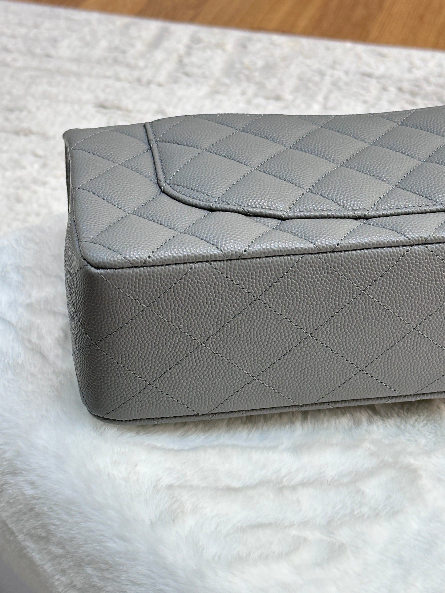 Chanel Small Caviar Quilted Double Flap Grey 21B Unused Condition