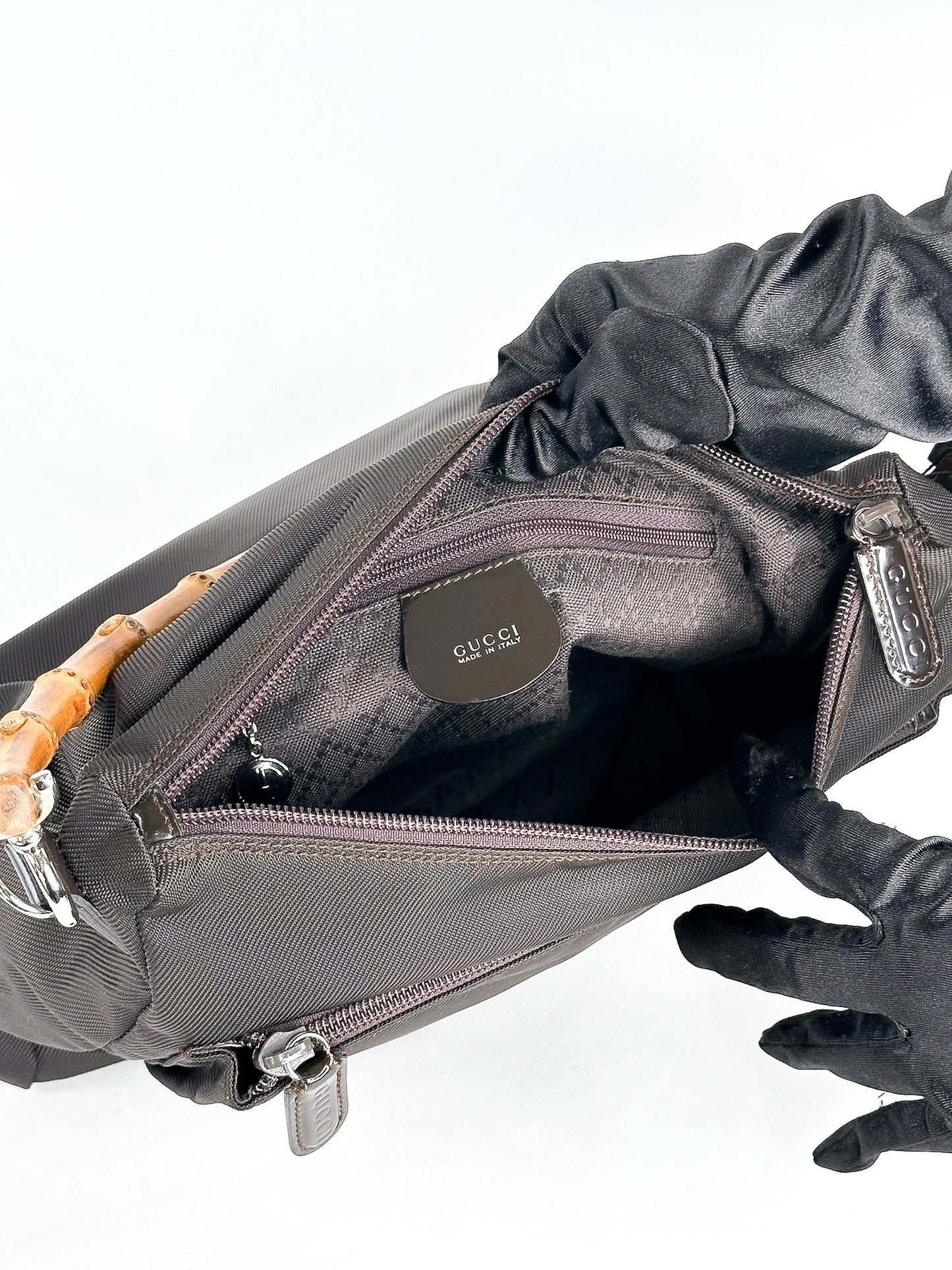 Gucci Brown Nylon & Leather Bamboo Shoulder Bag