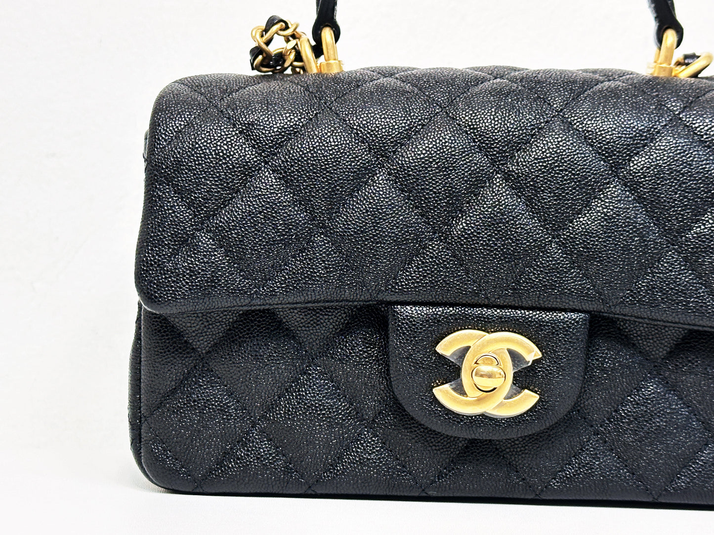 Chanel Mini Rectangular Top Handle Flap Bag Black Caviar GHW 3126 holo card