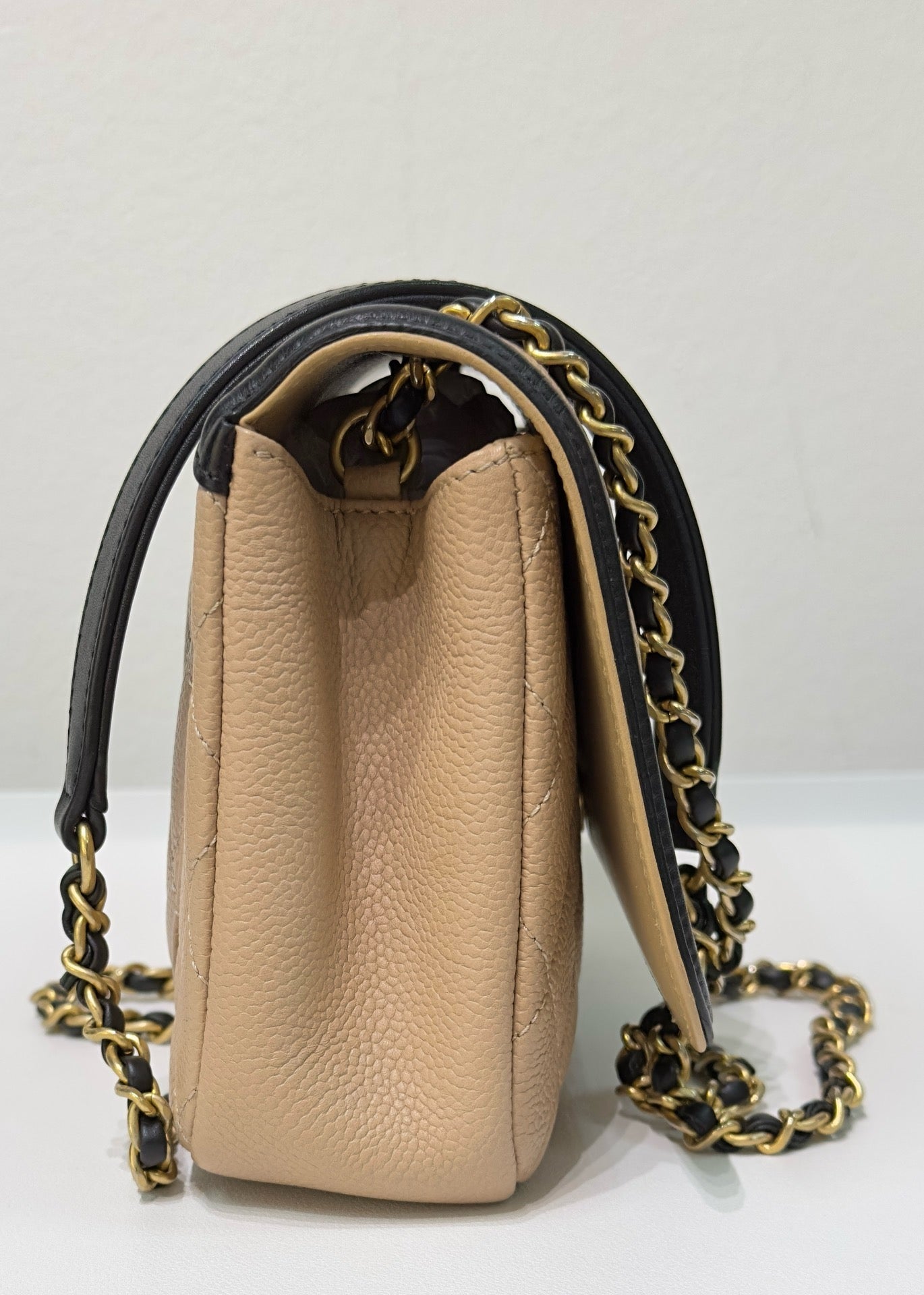 Chanel Small Caviar Quilted CC Filigree Flap Beige Black GHW