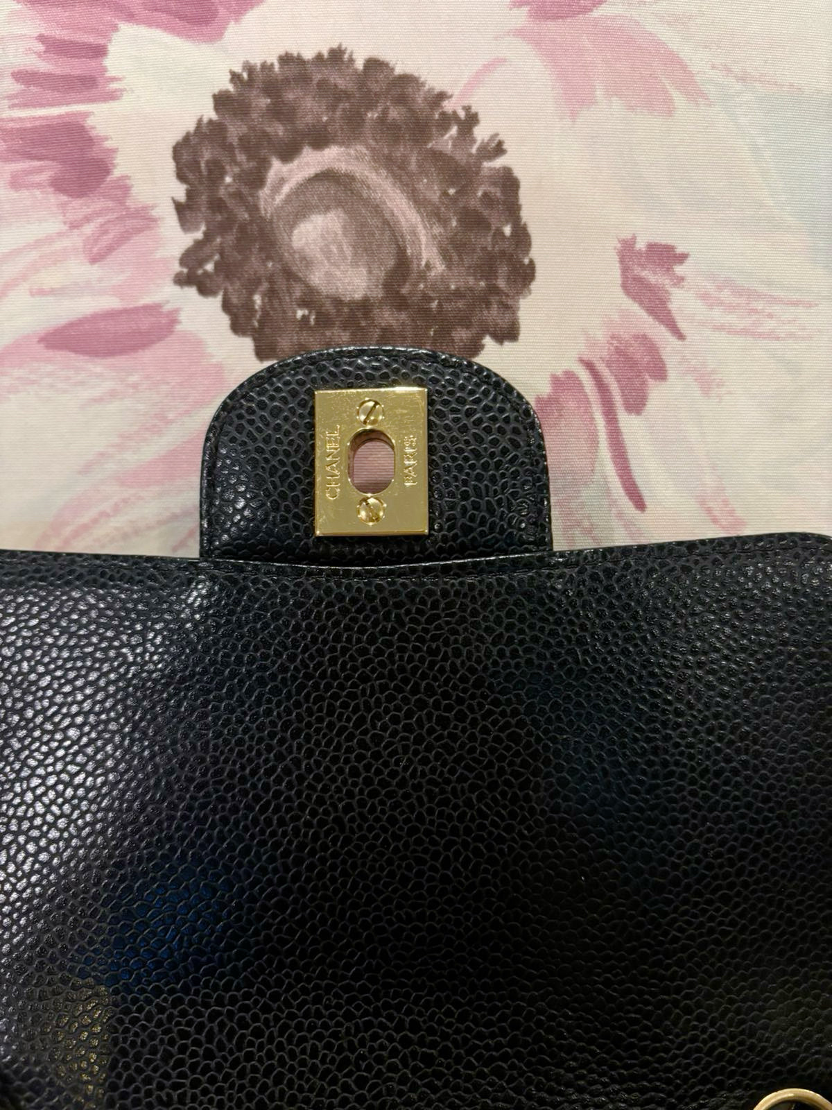 Chanel Mini Square Caviar Flap Bag Black GHW 1203 holo card