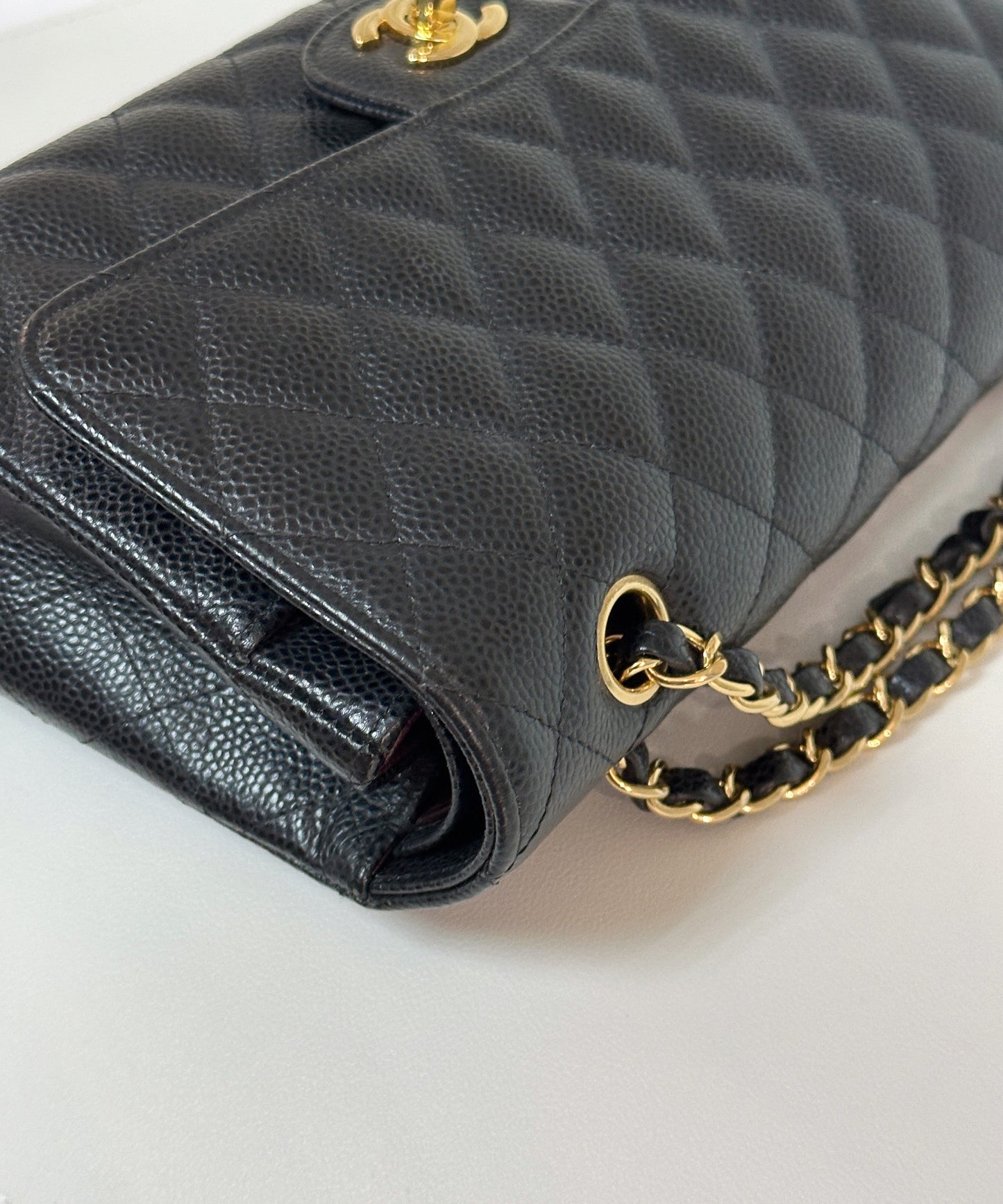 Chanel Medium Size Classic Quilted Caviar Double Flap Bag Black 3022 holo card