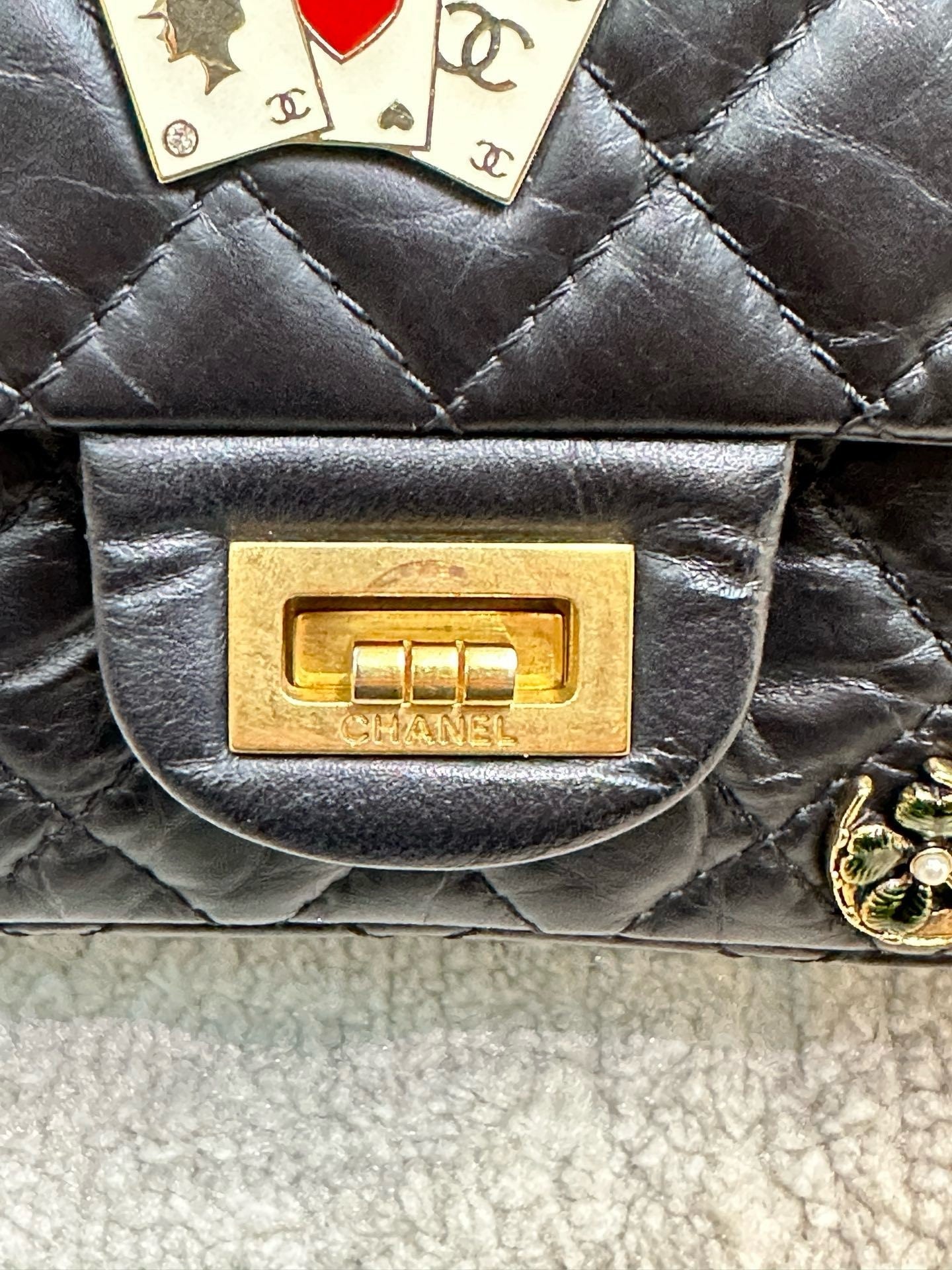 Chanel Small 2.55 Reissue Aged Calfskin Lucky Charms 225 Flap Black GHW