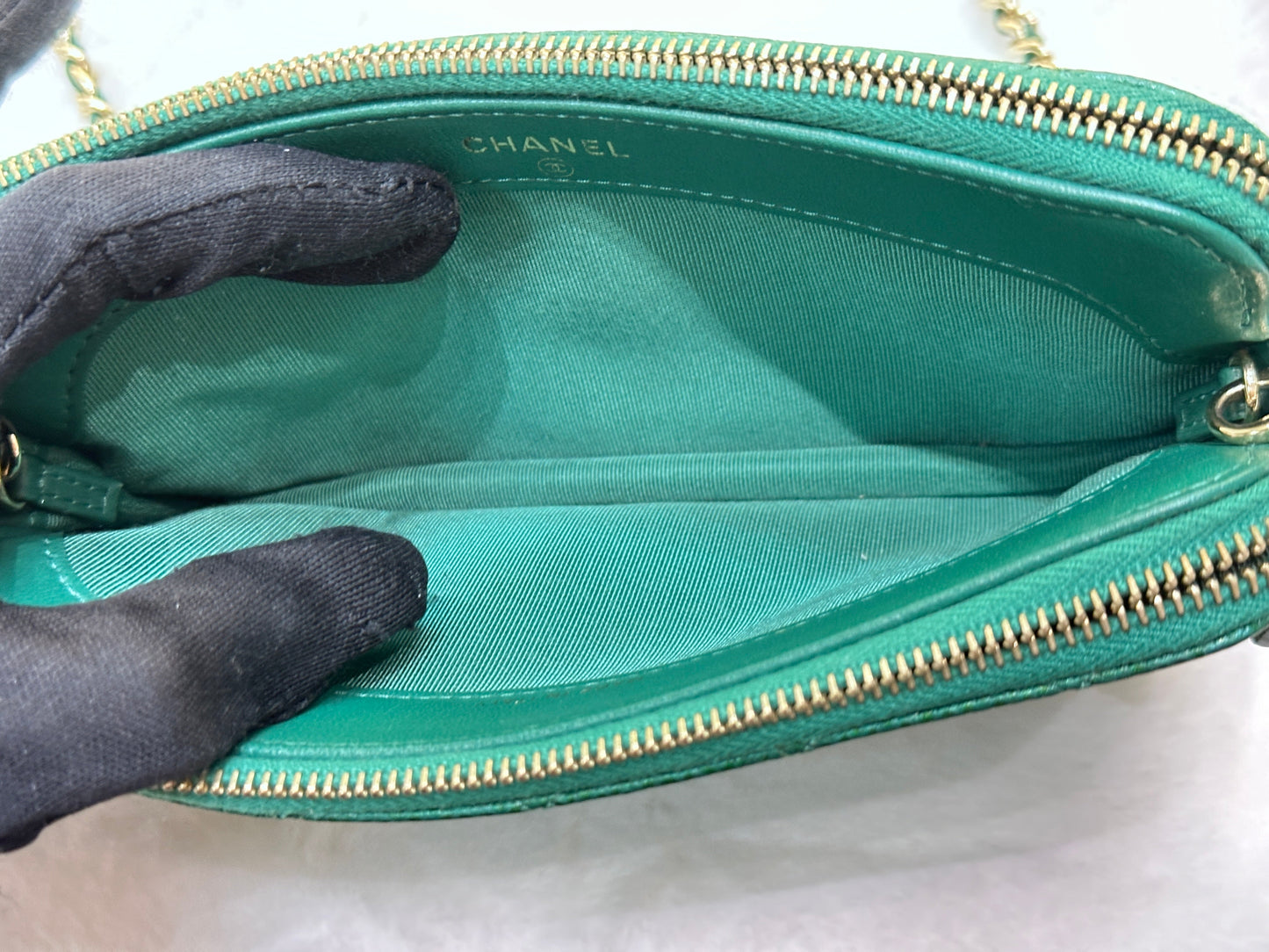 Chanel Emerald Green Double Zip Chain