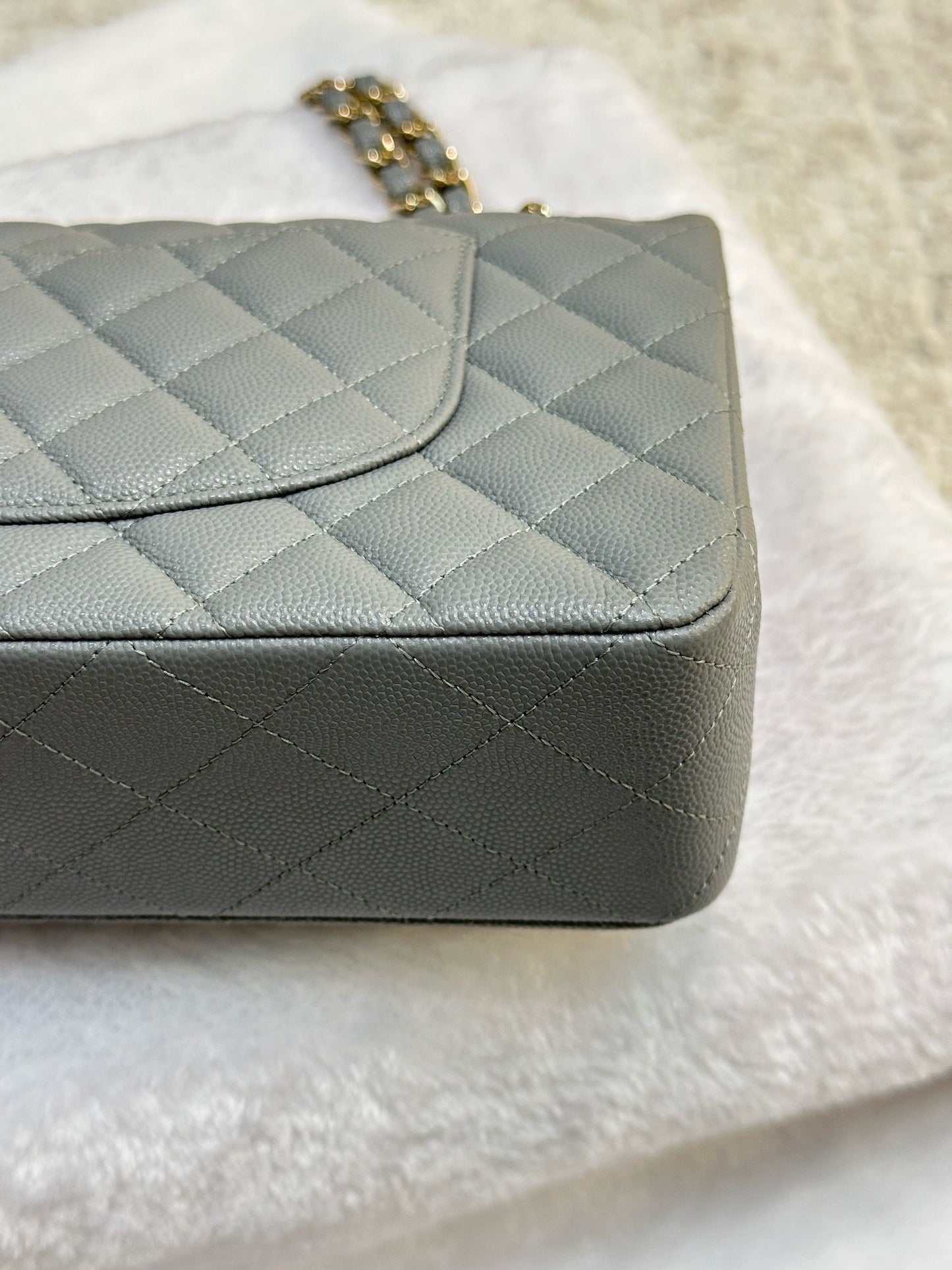Chanel Medium Caviar Quilted Double Flap Bag Grey LGHW