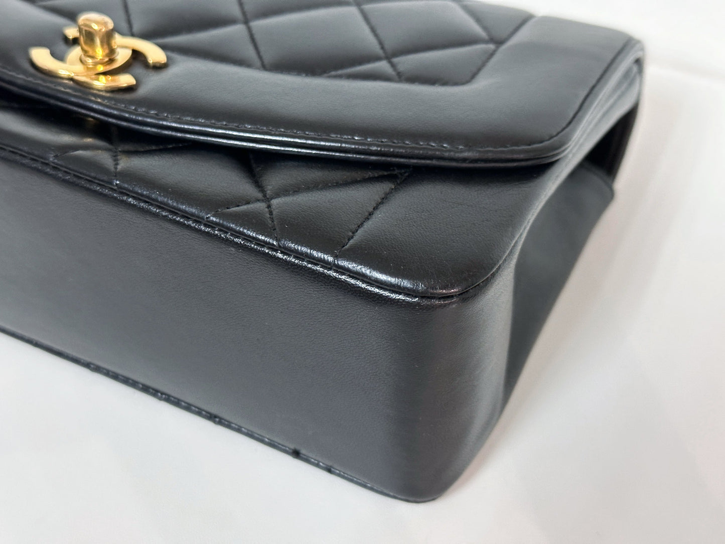 Chanel Small Vintage Diana Lambskin Should Flap Bag Black 3541 holo card