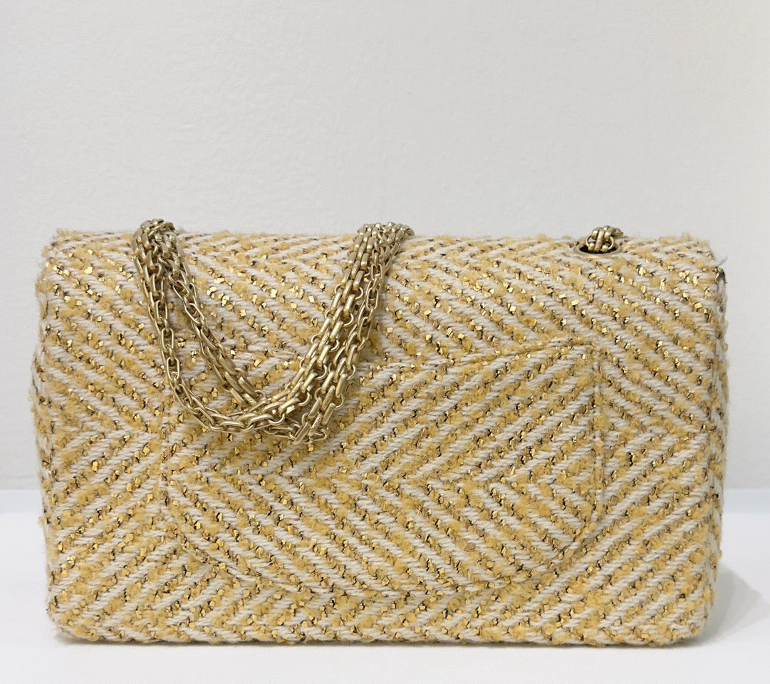Chanel Medium Gold Tweed Single Flap Bag