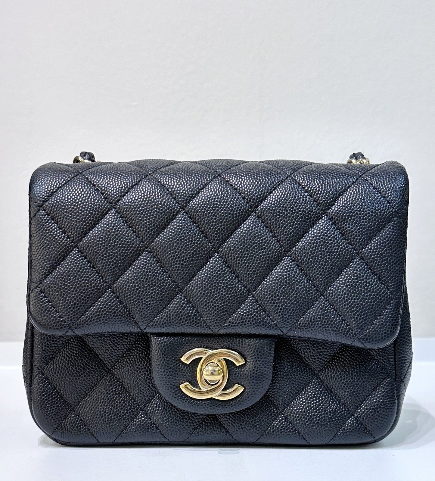 Chanel Mini Square Black Caviar Gold Hardware