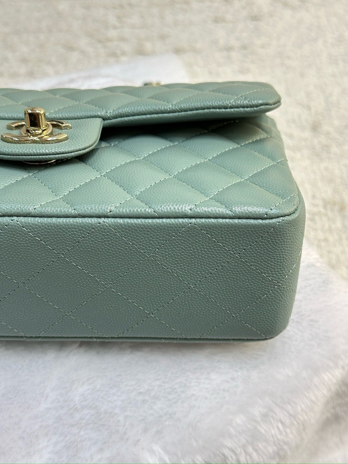 Chanel Small Caviar Quilted Double Flap Dark Green 22C