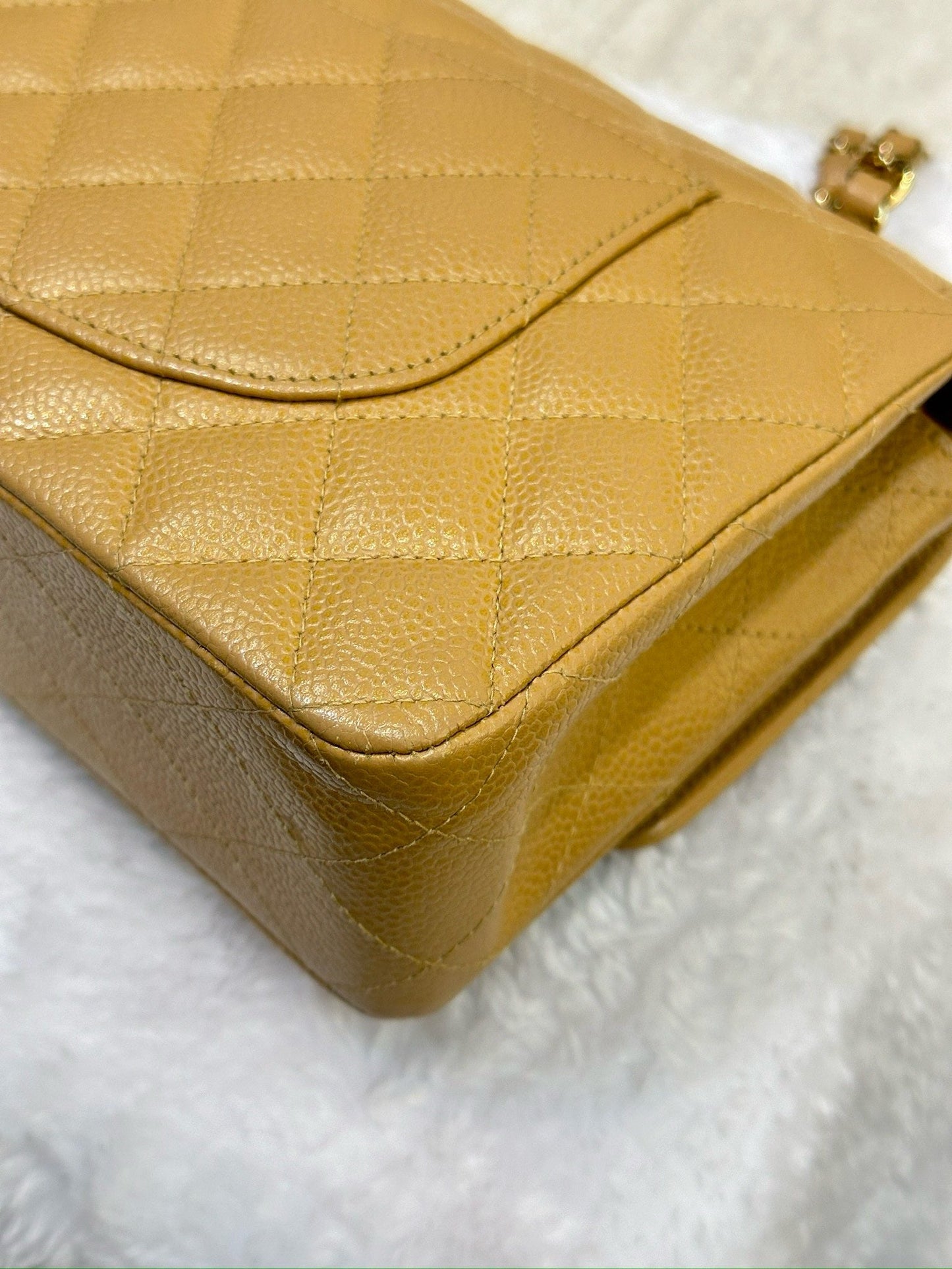 Chanel Medium Caviar Quilted Double Flap Beige Bag 866 Holo