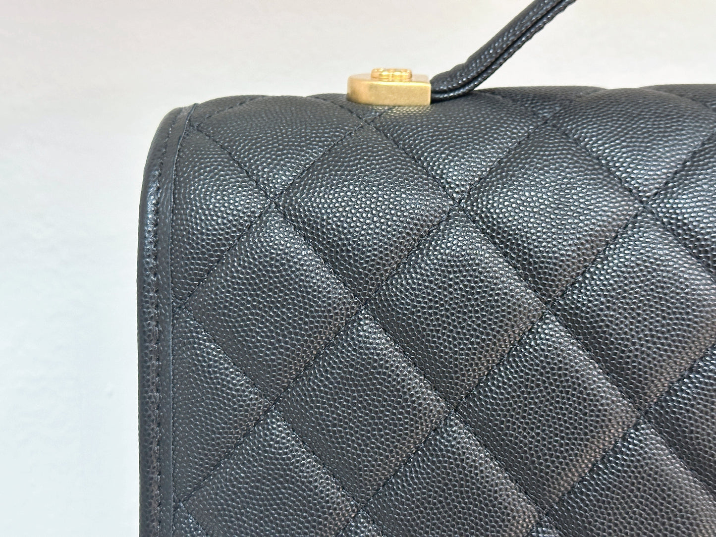 Chanel Caviar Quilted 22k Large School Memory Top Handle Flap Black microchip T076