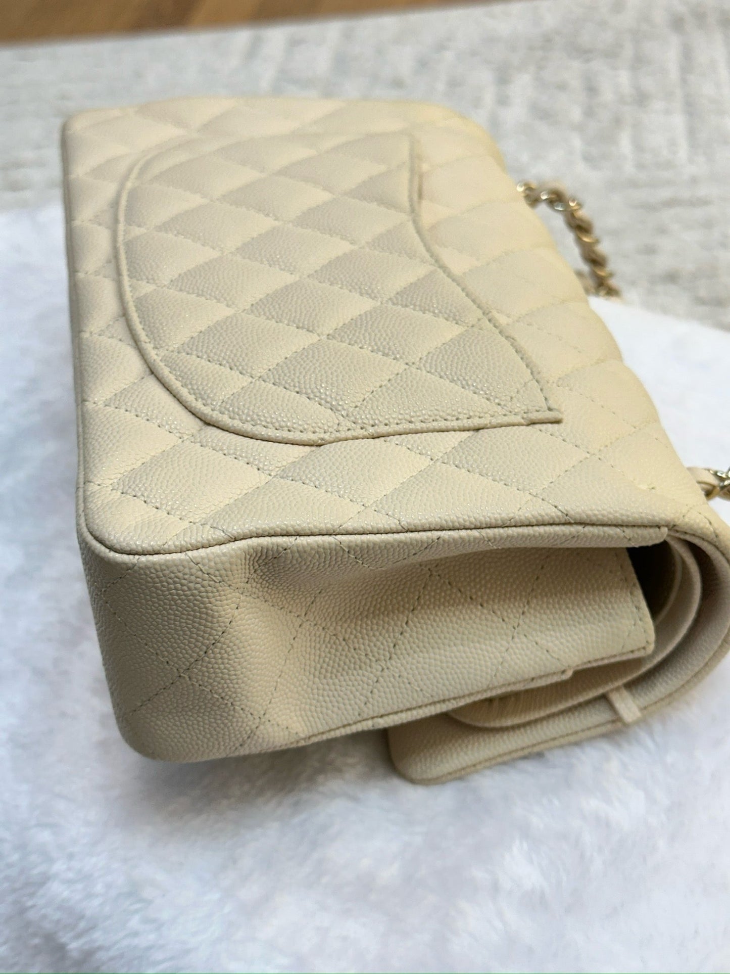 Chanel Small Classic Quilted Double Flap Ivory Light Beige 20C LGHW