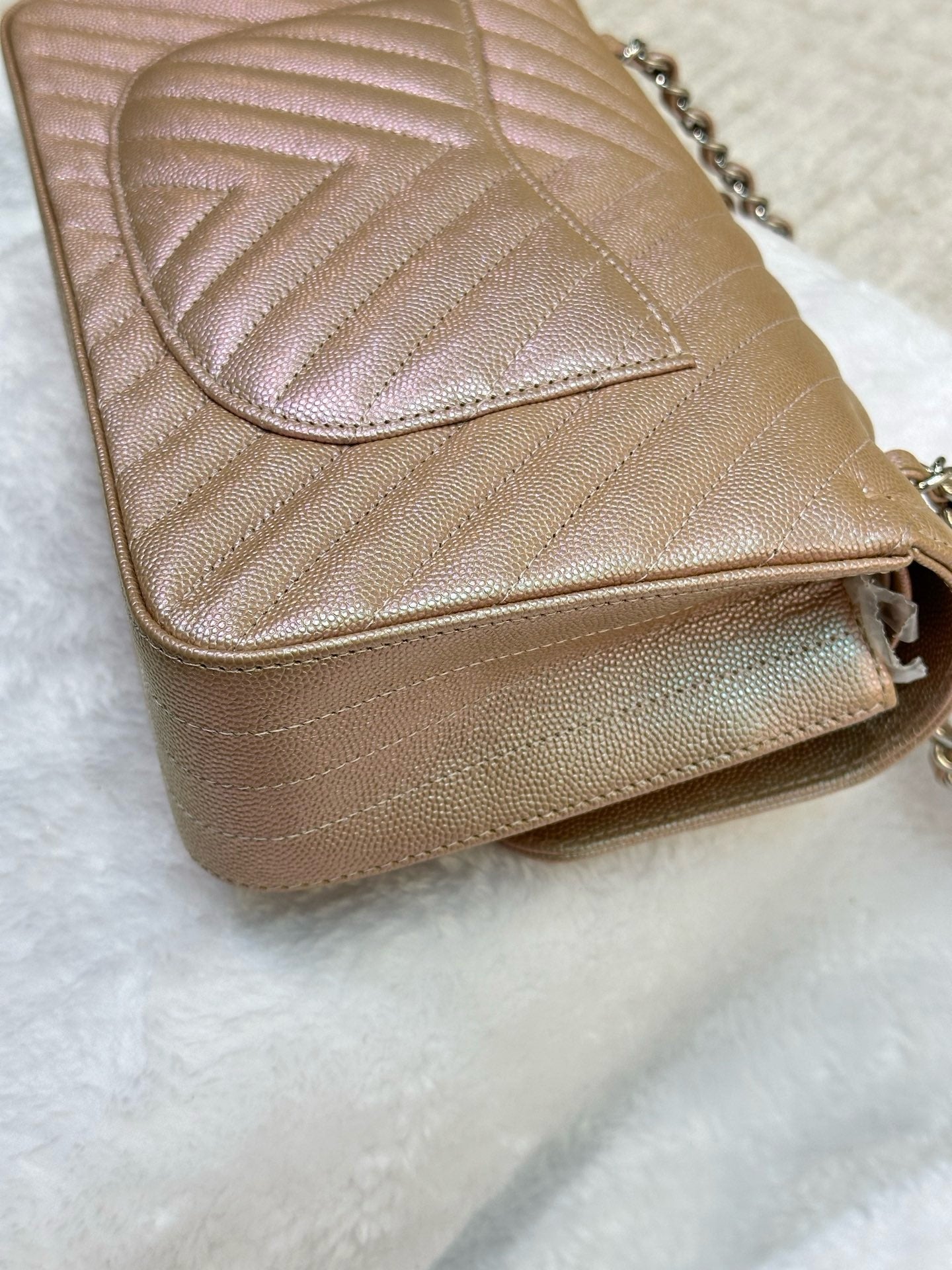 Chanel Medium Classic Chevron Caviar Double Flap 17B Rose Gold SHW