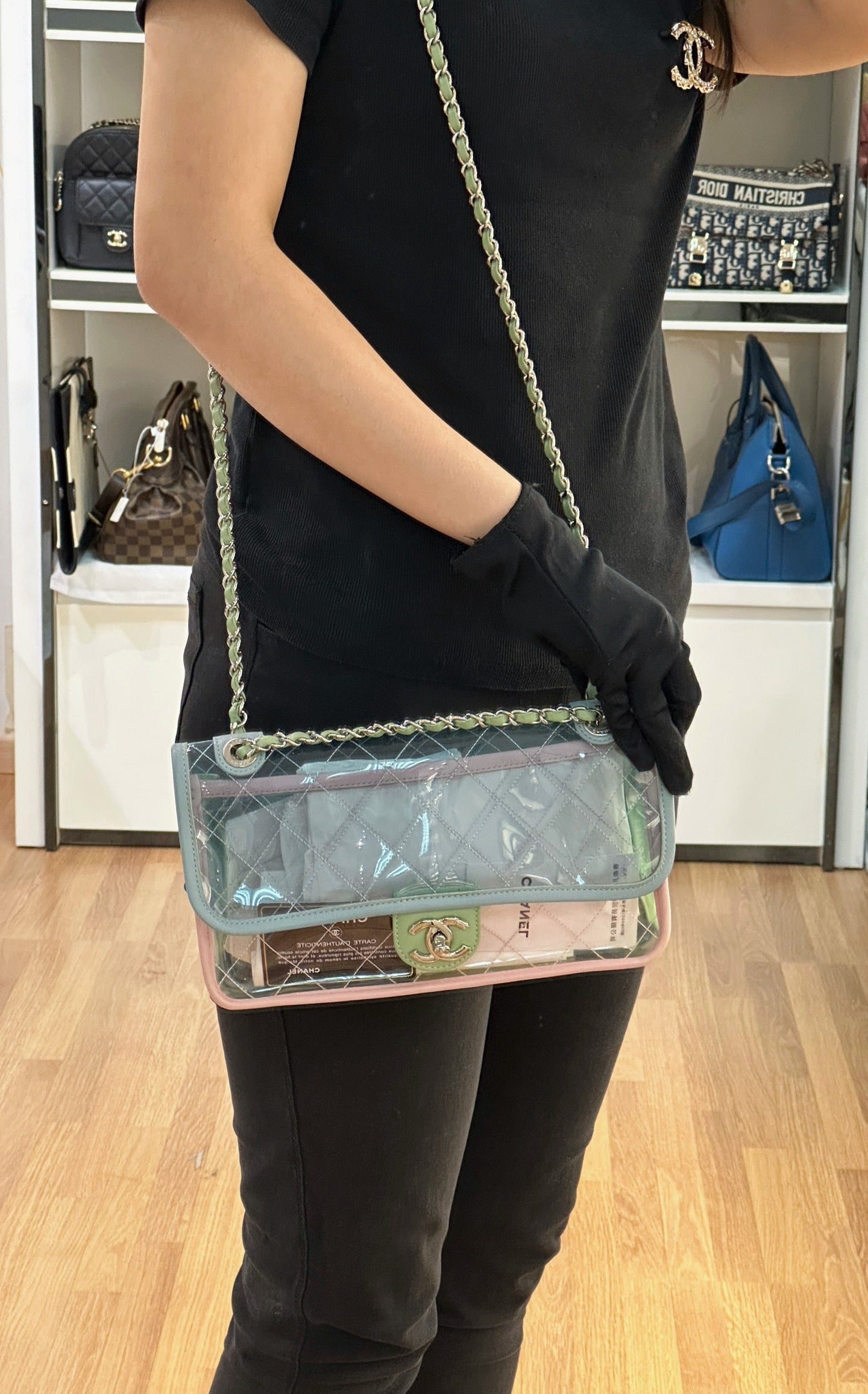 Chanel Coco Splash PVC Medium Flap Bag Pink/Blue/Green Holo card 2569