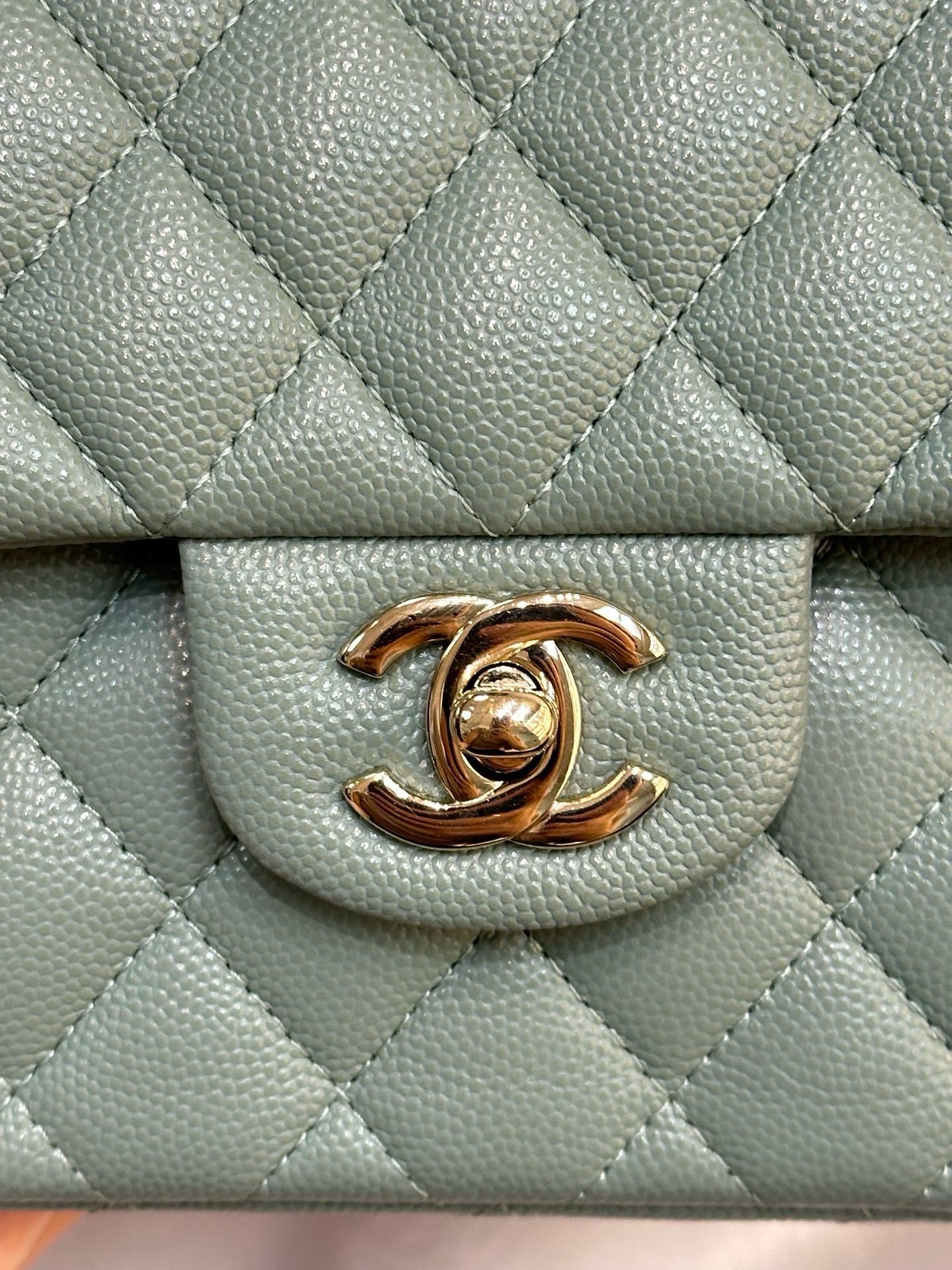 Chanel Small Caviar Quilted Double Flap Dark Green 22C
