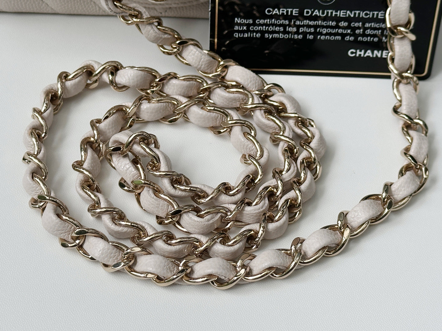 Chanel Mini Rectangle Chevron Blush Hue Light Beige Flap Bag LGHW 2644 holo card