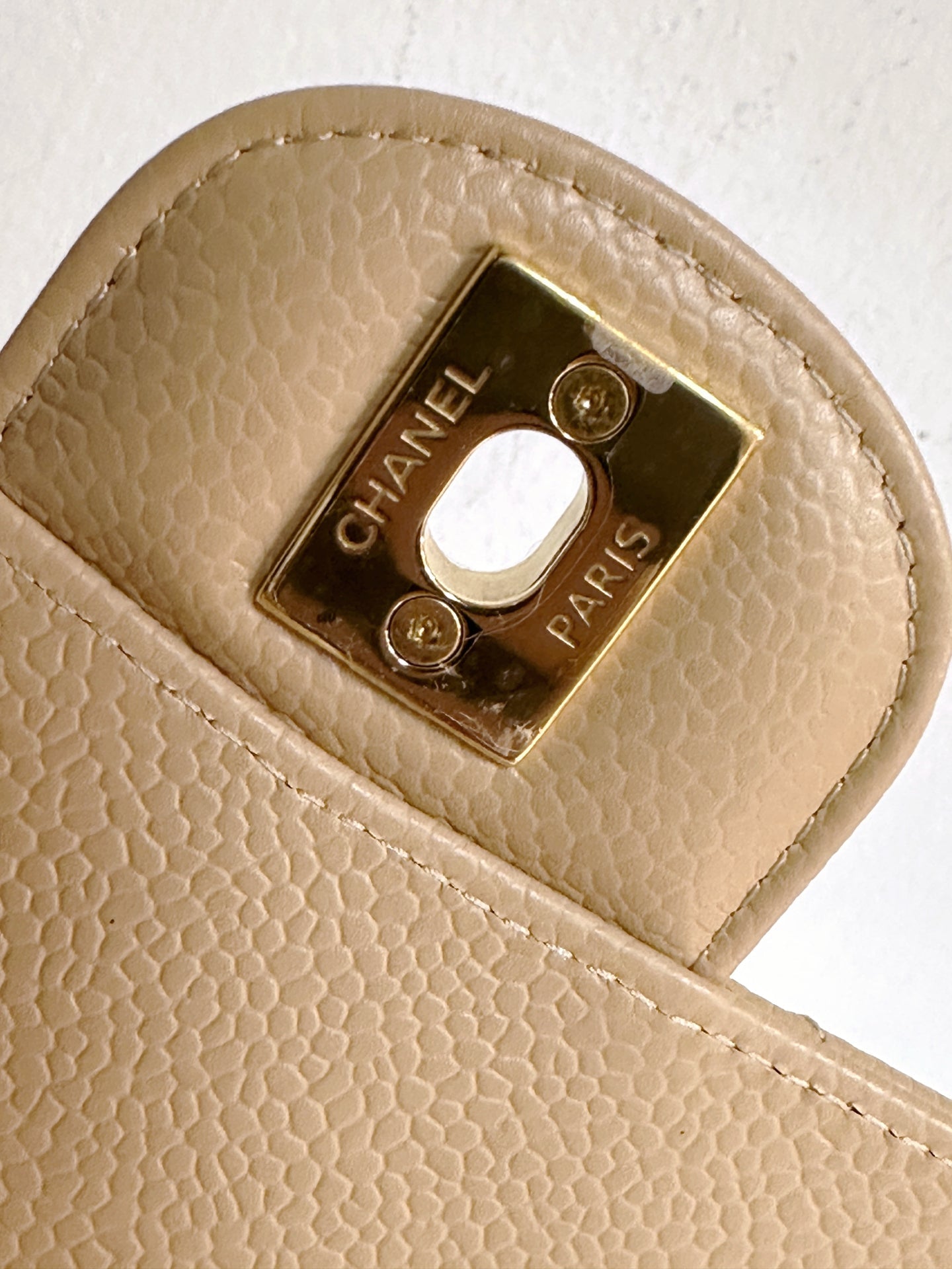 Chanel Medium Beige Classic Caviar Double Flap Bag GHW Microchip Singapore local Receipt