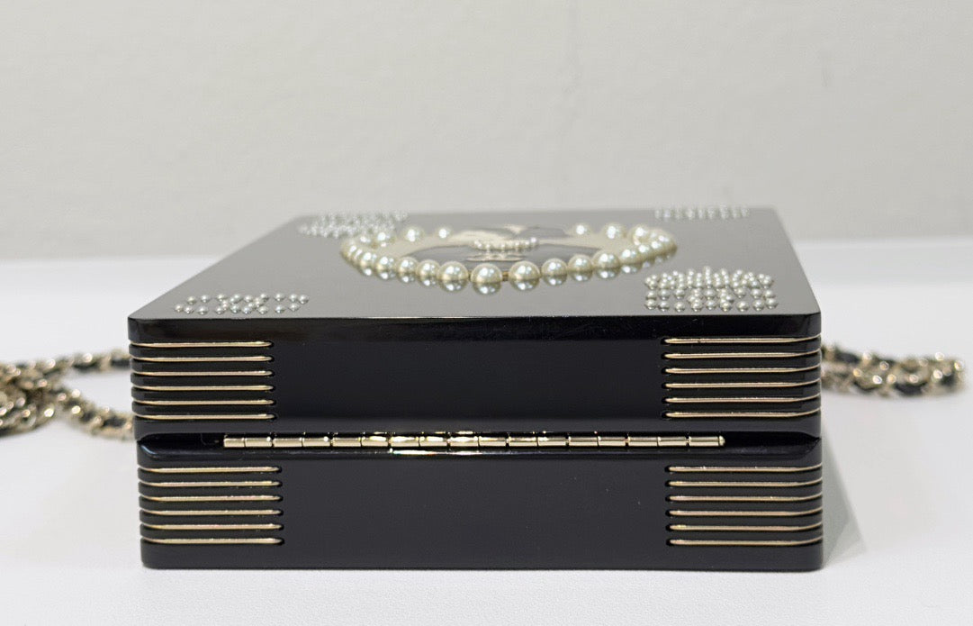 Chanel Plexiglass Pearl Playing Card Casino Minaudiere Clutch Black GHW