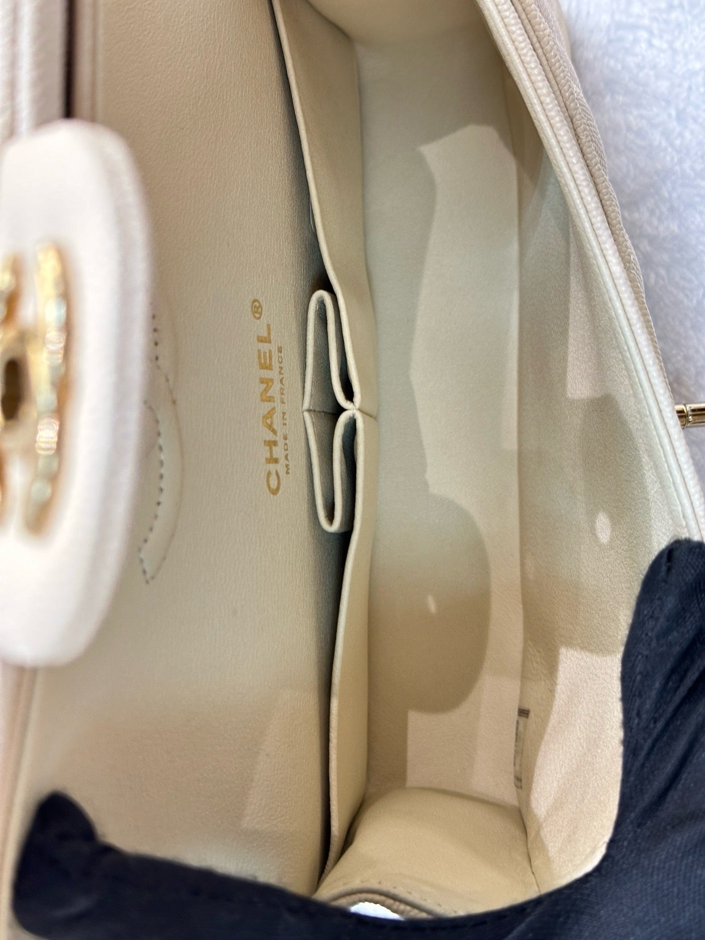 Chanel Small Classic Quilted Double Flap Ivory Light Beige 20C LGHW