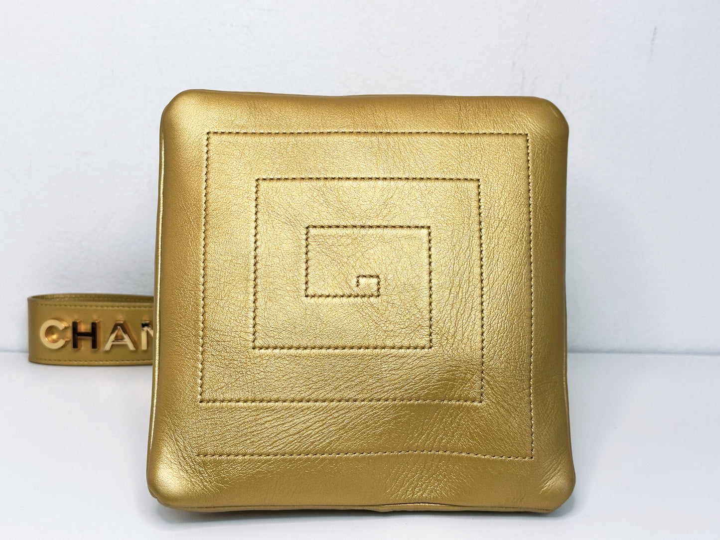 Chanel Gold Pyramid Leather Clutch Golden 2831 holo