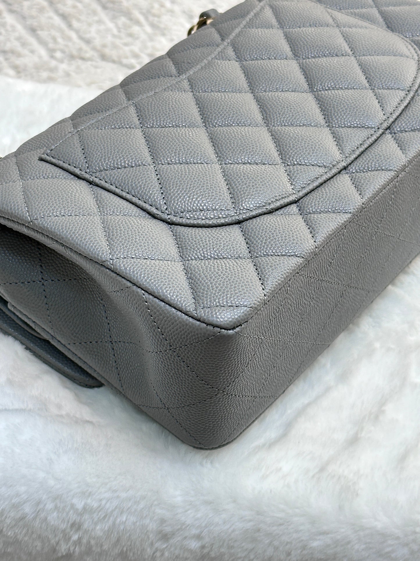 Chanel Small Caviar Quilted Double Flap Grey 21B Unused Condition