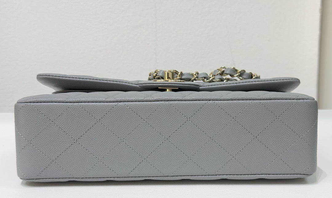 Chanel Medium Caviar Quilted Double Flap Bag Grey LGHW