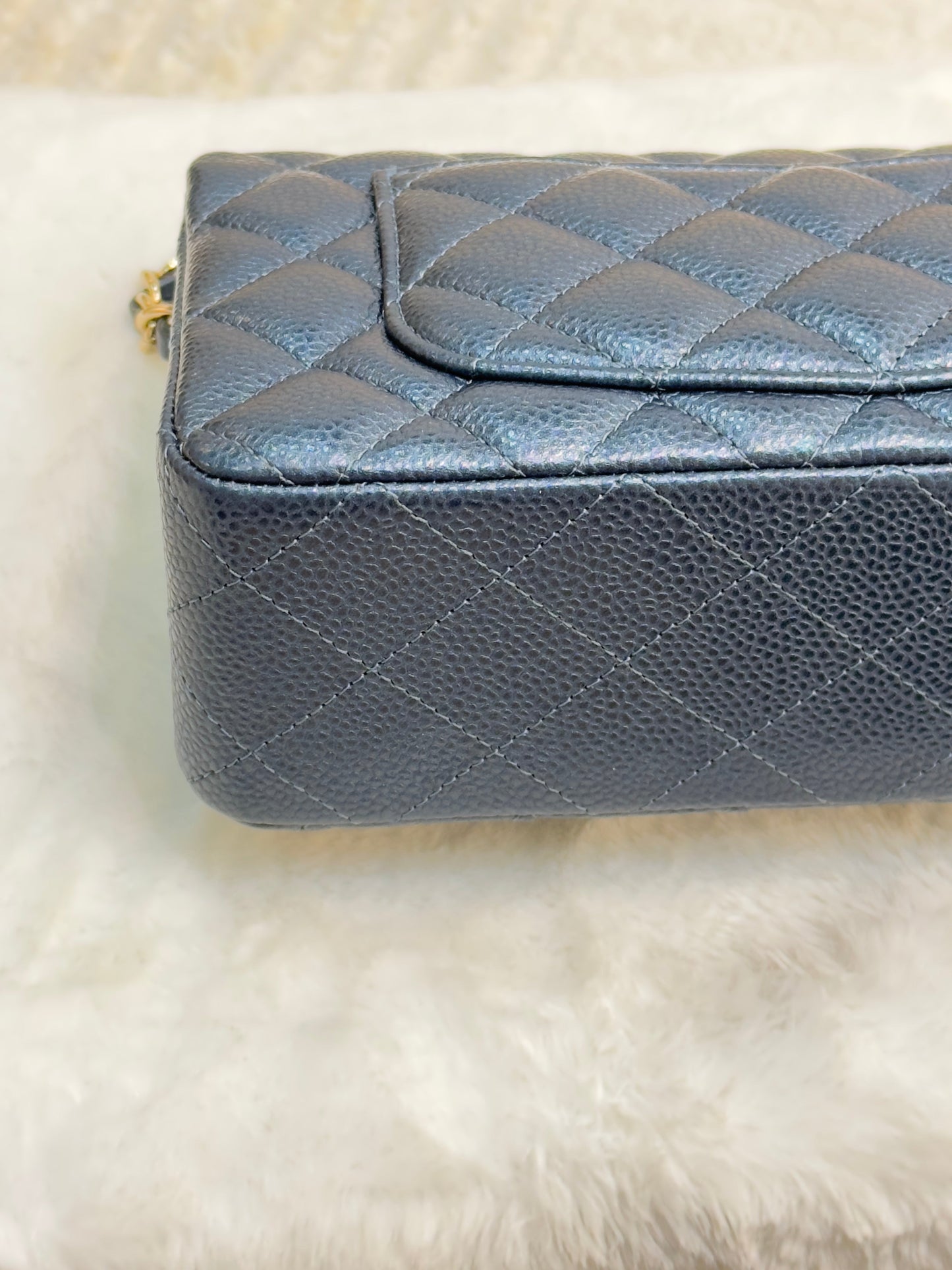 CHANEL Pearly Caviar Quilted Mini Rectangular Flap Navy Blue 18S