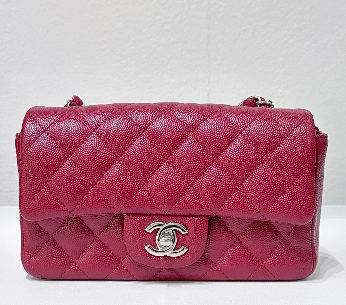 Chanel Mini Rectangular Caviar Quilted Flap Red 17B SHW