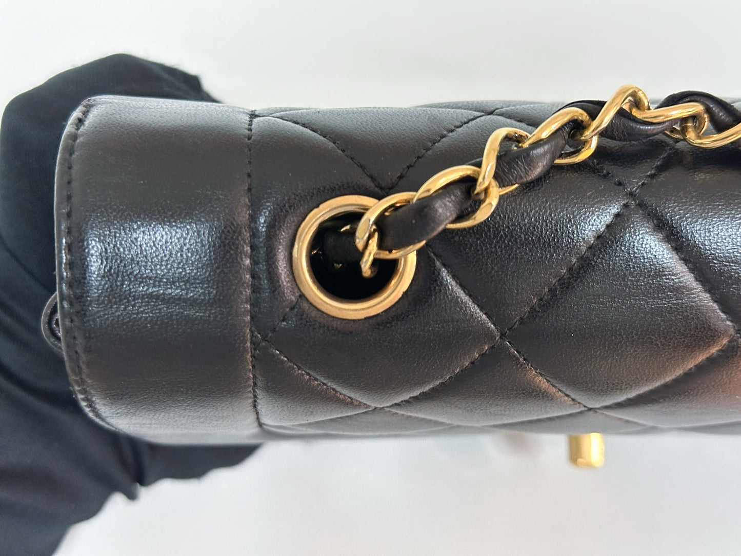 Chanel Small Vintage Diana Lambskin Should Flap Bag Black 3541 holo card