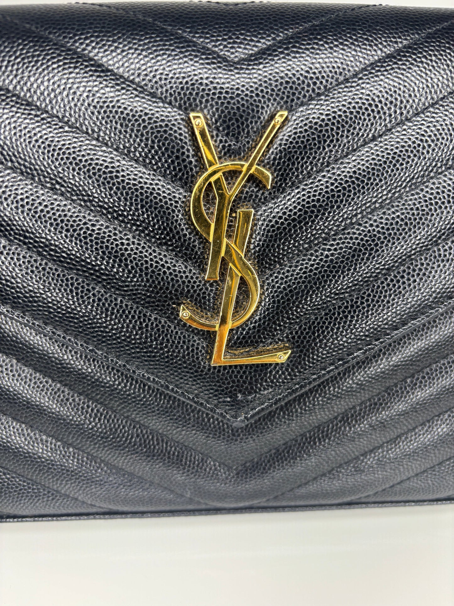 Saint Laurent Preloved YSL Cassandre Black Grain De Poudre Chain Wallet Cross-Body Bag