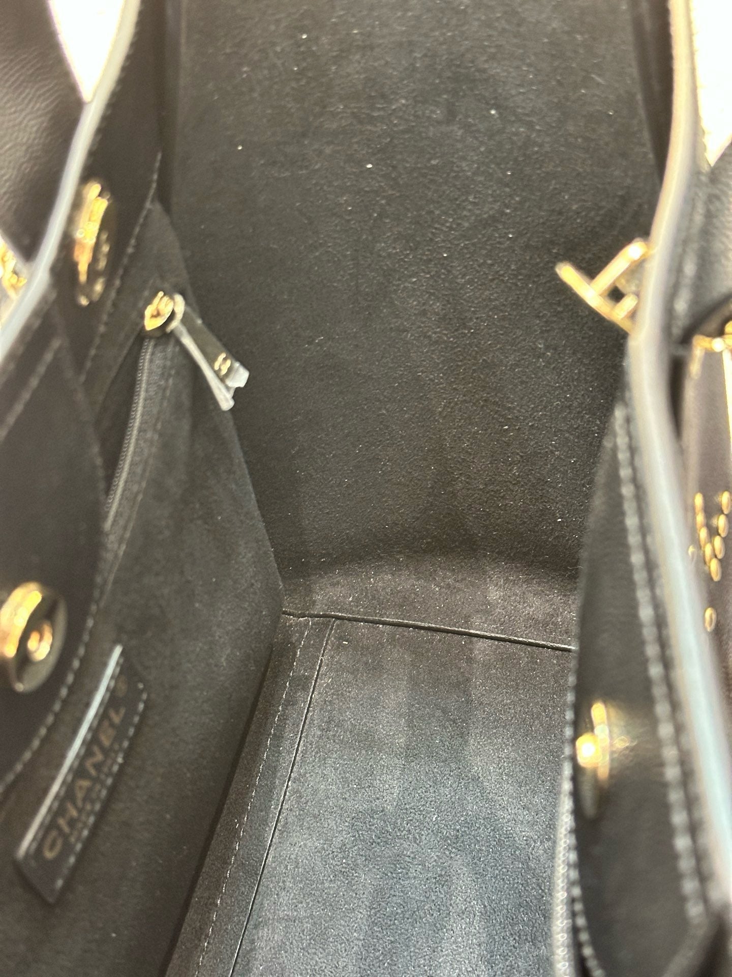 Chanel Small Deauville Caviar Tote Studded Black
