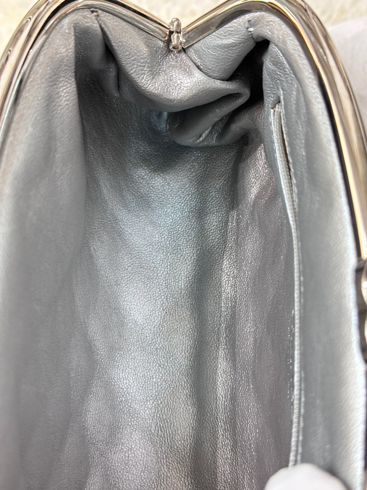 CHANEL Metallic Aged Calfskin Quilted Timeless Clutch Silver