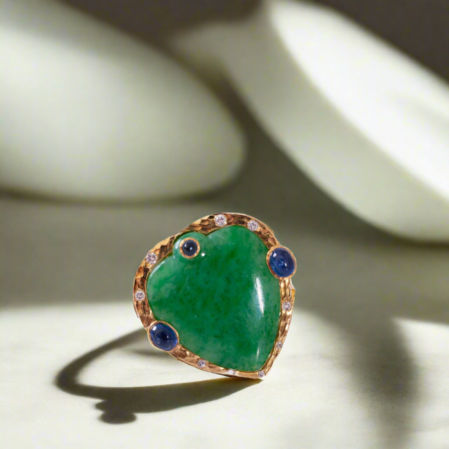 Estate Jewelry David Webb Jadeite Jade, Diamond and Sapphire Gold Ring