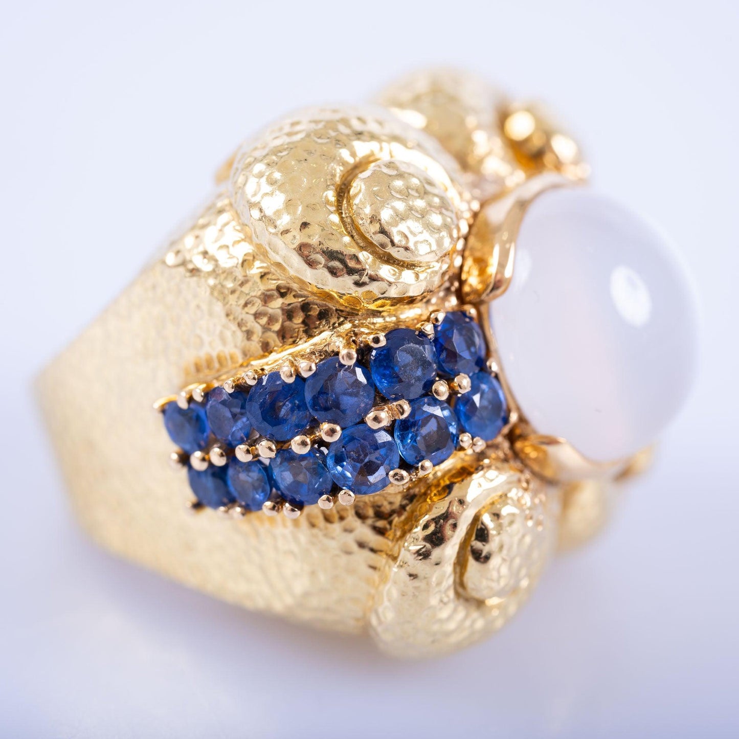 Estate Jewelry David Webb Moonstone with Sapphire Gold Ring