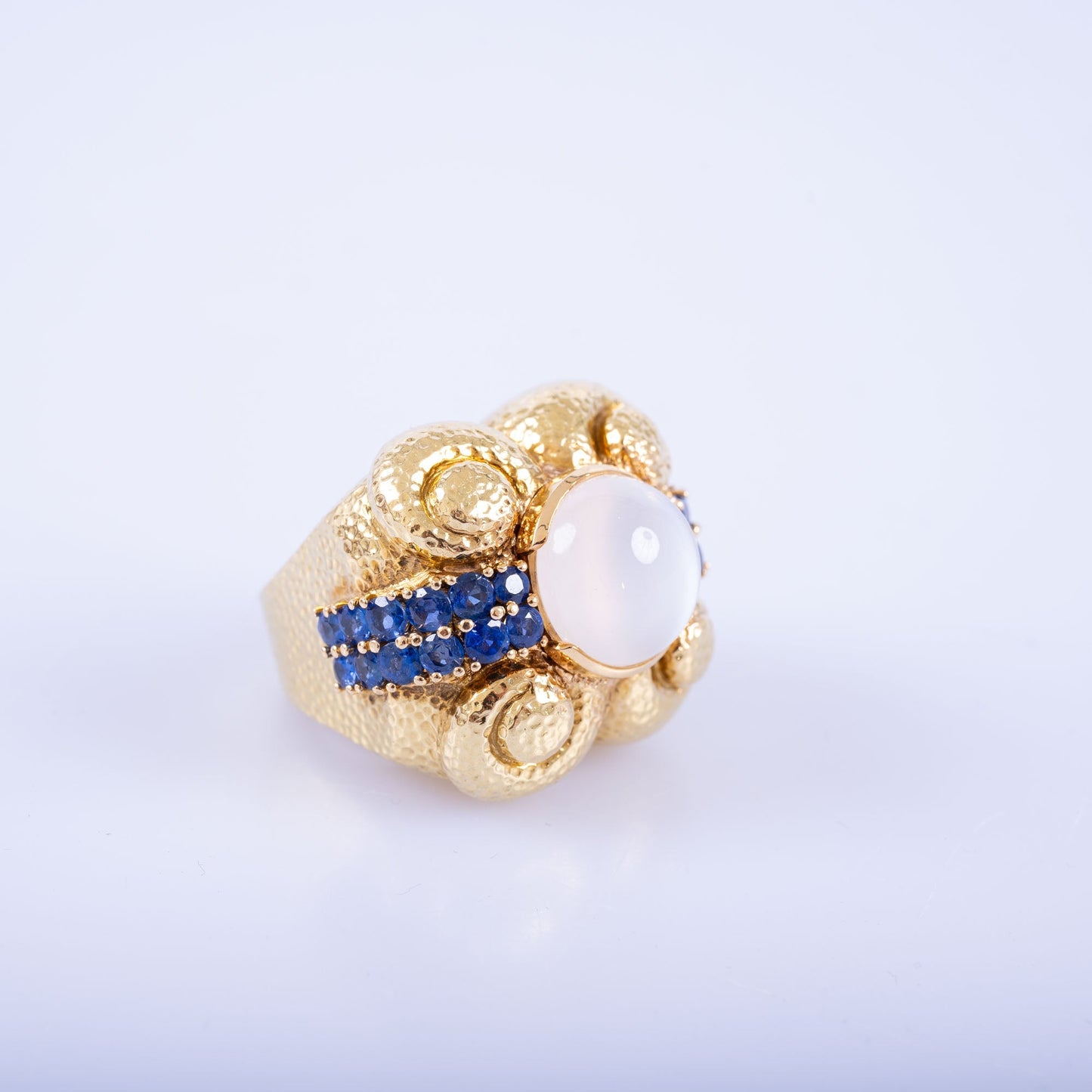 Estate Jewelry David Webb Moonstone with Sapphire Gold Ring
