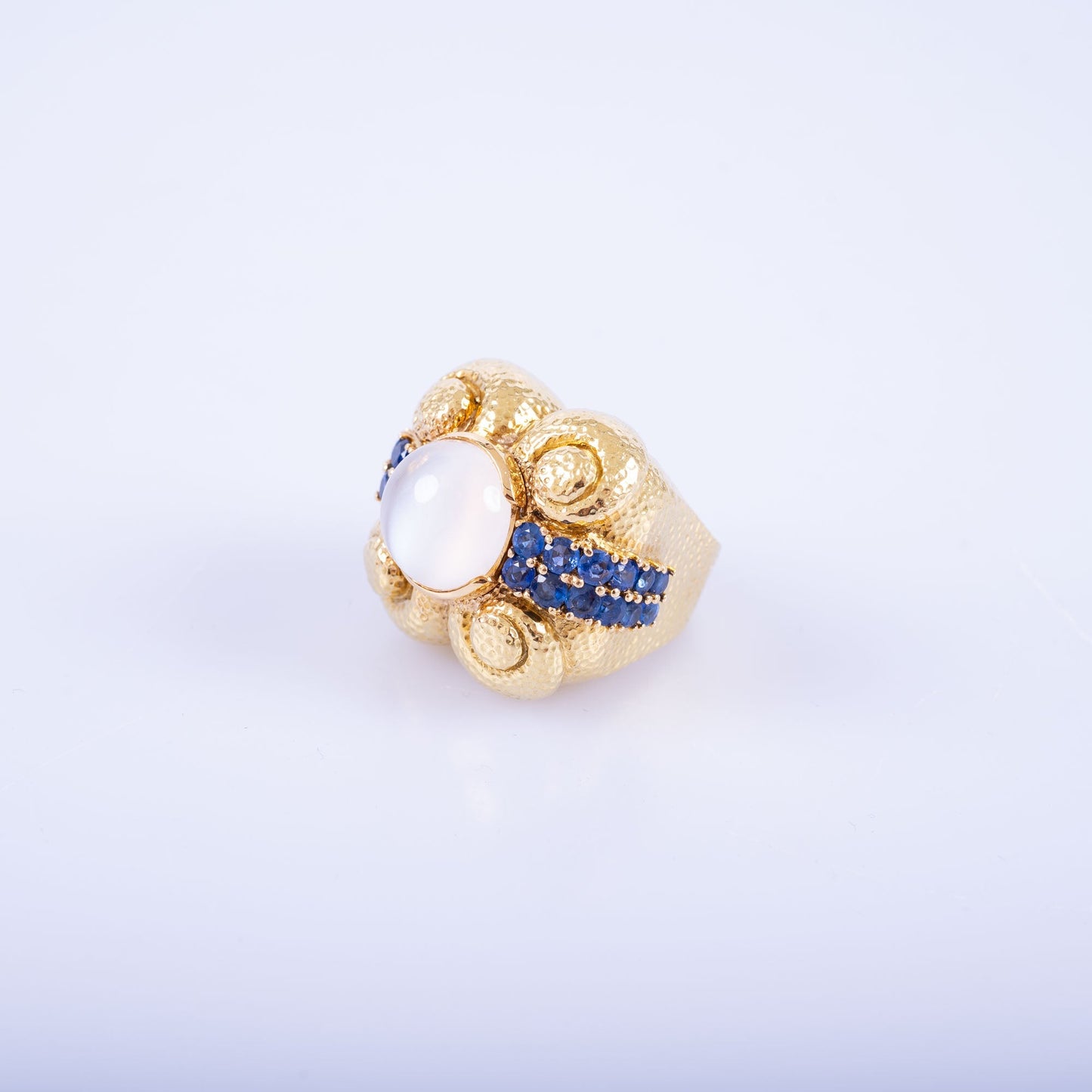 Estate Jewelry David Webb Moonstone with Sapphire Gold Ring